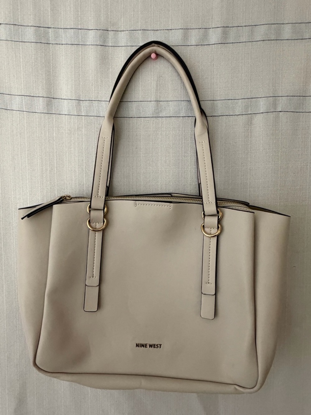 Nine West Beige Cream Top Handle Tote Bag Gold Hardware Excellent (B160)